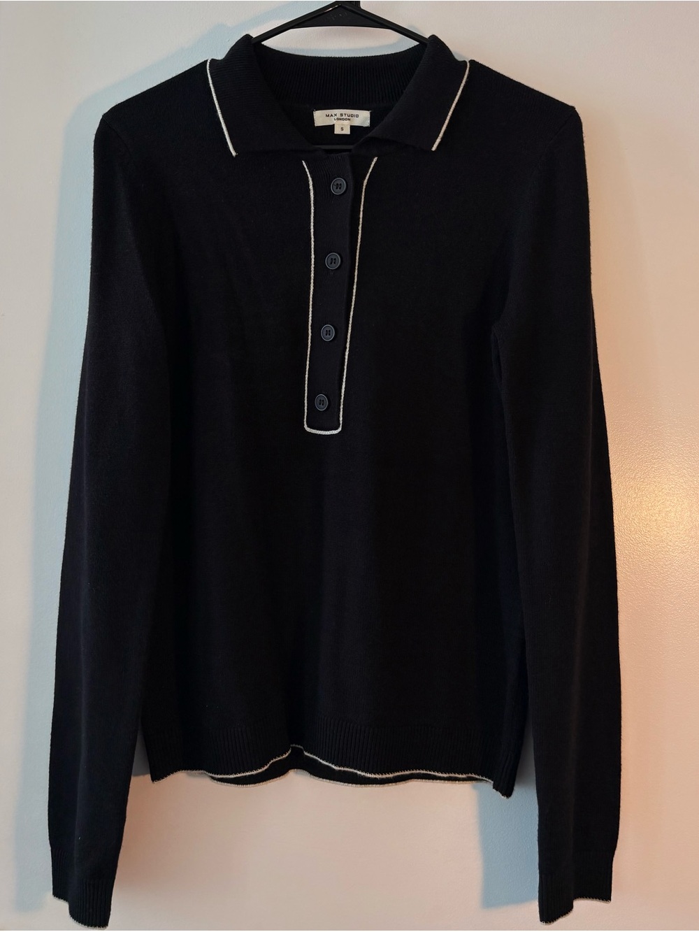 Max Studio London Black Polo Sweater with White Trim